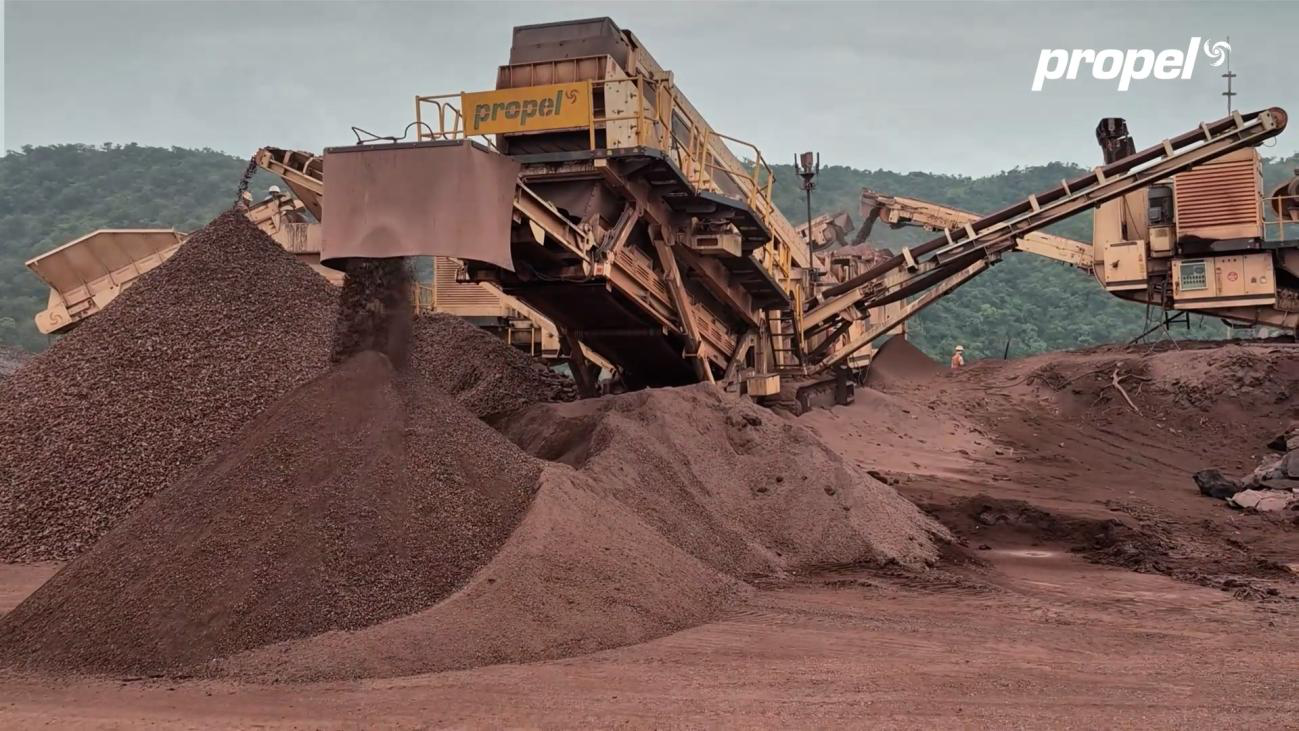 Propel mining equipment processing material on site